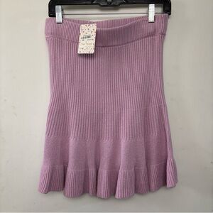 NWT Free People Solid Gold Ribbed Lilac Mini Skirt Size L New